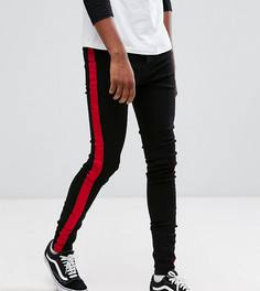 Черные супероблегающие джинсы с красными полосами Sixth June TALL - Черный
