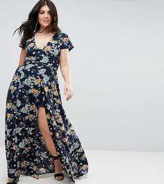 Платье макси с запахом и цветочным принтом Uttam Boutique Plus - Темно-синий
