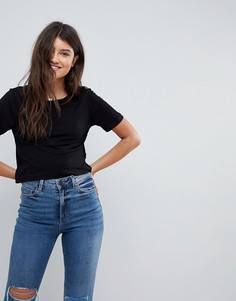 Свободный кроп-топ с короткими рукавами ASOS - Черный