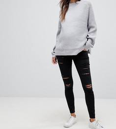 Черные джинсы скинни с завышенной талией и разрезами ASOS MATERNITY RIDLEY - Черный