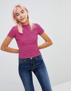 Топ с высоким воротом и эффектом металлик Monki - Розовый