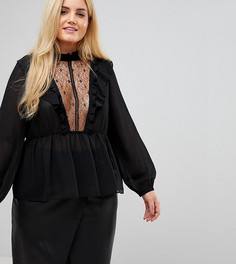 Свободный топ с кружевной вставкой и пышными рукавами Alice & You - Черный