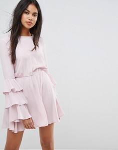 Платье мини с длинными рукавами и оборками Ivyrevel - Розовый