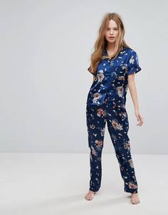 Атласный пижамный комплект с цветочным принтом Boohoo - Мульти