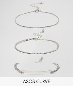 Набор из 3 браслетов-цепочек в винтажном стиле ASOS CURVE - Серебряный