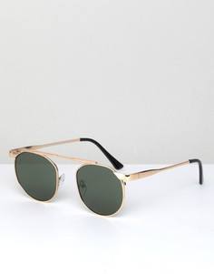 Круглые солнцезащитные очки с планкой над переносицей AJ Morgan Techie - Золотой