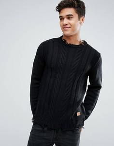 Вязаный джемпер с рваной отделкой по краю Jack & Jones Originals - Черный