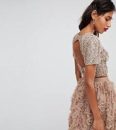 Декорированный кроп-топ с открытой спиной Lace & Beads - Коричневый