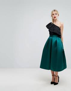 Пышная атласная юбка миди для выпускного Closet London - Зеленый