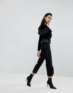 Брюки с отделкой рюшами River Island - Серый
