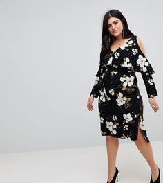 Платье миди с оборками River Island Plus - Черный