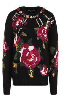 Шерстяной пуловер с круглым вырезом и принтом Dolce &amp; Gabbana