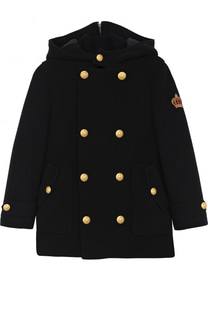 Шерстяное двубортное пальто с аппликацией и капюшоном Dolce &amp; Gabbana