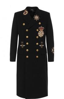 Двубортное шерстяное пальто с нашивками Dolce &amp; Gabbana