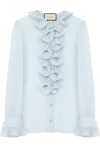 Шелковая прозрачная блуза с оборками Gucci