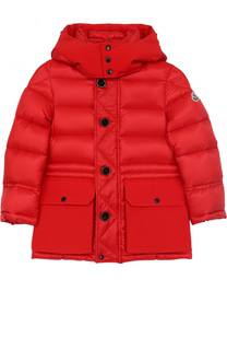 Пуховая куртка с текстильной отделкой и капюшоном Moncler Enfant