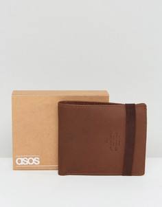 Коричневый кожаный бумажник на резинке ASOS - Коричневый