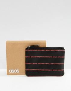 Черный кожаный бумажник на молнии с красной отделкой ASOS - Черный