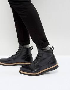 Кожаные ботинки на танкетке со шнуровкой Zign - Черный
