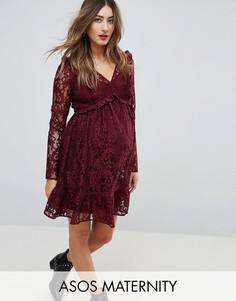 Кружевное платье мини с оборками ASOS Maternity - Красный