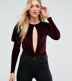 Бархатное боди с глубоким вырезом ASOS TALL - Черный