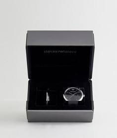 Подарочный набор из наручных часов с кожаным ремешком и браслета Emporio Armani AR80012 - Черный