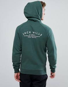 Зеленый худи на молнии с принтом на спине Jack Wills Ederton - Зеленый