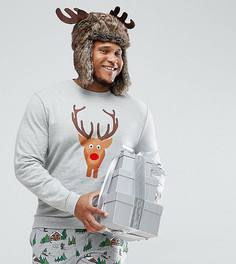 Новогодний свитшот с принтом оленя ASOS PLUS - Серый