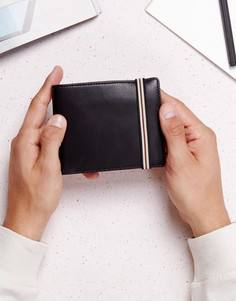 Кожаный черный бумажник с эластичным ремешком ASOS - Черный
