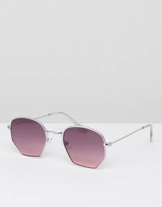 Солнцезащитные очки в серебристой оправе с фиолетовыми стеклами ASOS - Серебряный