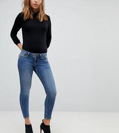 Темные выбеленные джинсы скинни с заниженной талией ASOS PETITE Whitby - Синий