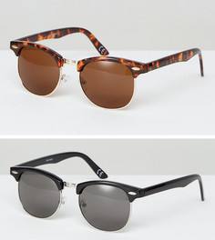 Набор из 2 пар солнцезащитных очков в стиле ретро (черная / черепаховая оправа) ASOS - СКИДКА - Мульти