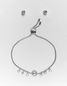 Подарочный набор с серебристыми серьгами и браслетом Michael Kors - Серебряный