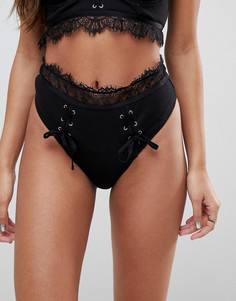 Кружевные стринги в рубчик ASOS - Черный