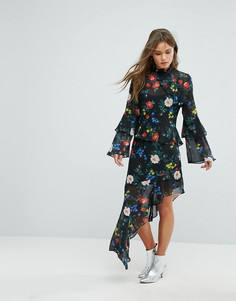 Платье с асимметричной оборкой Miss Selfridge - Фиолетовый