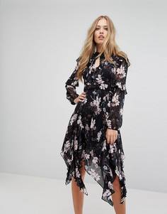 Платье миди с цветочным принтом, рюшами и асимметричным краем Forever New - Мульти