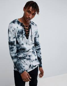 Длинный лонгслив с принтом тай-дай и шнуровкой ASOS - Серый