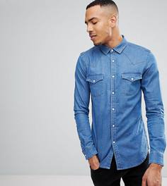 Выбеленная джинсовая рубашка зауженного кроя в стиле вестерн ASOS TALL - Синий