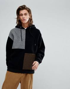 Худи оверсайз в стиле колор блок из искусственного меха ASOS - Черный
