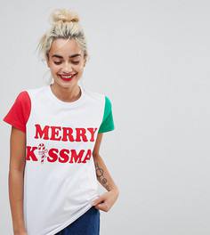 Футболка с надписью Merry Kissmas ASOS PETITE CHRISTMAS - Белый