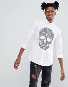 Приталенная рубашка с флоковым принтом черепов Noose & Monkey - Белый