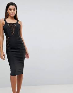 Бандажное платье с кружевной отделкой PrettyLittleThing - Черный
