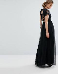 Платье макси из тюля со шнуровкой Chi Chi London - Черный