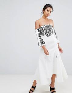 Платье миди с вышивкой C/Meo Collective Paradise - Белый