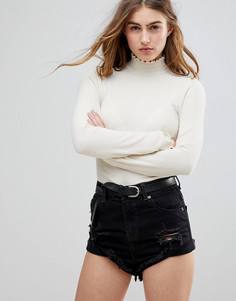 Топ с отворачивающимся воротником и оборками Abercrombie & Fitch - Кремовый