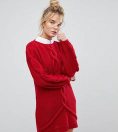 Вязаное оверсайз-платье с узором косичка OneOn - Красный