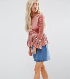 Бархатный топ с отделкой плиссе New Look Petite - Розовый