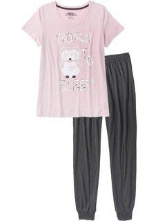 Пижама (шиферно-серый/розовый матовый с рисунком) Bonprix