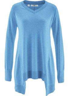 Пуловер с длинным рукавом и удлиненными нижними краями (голубой меланж) Bonprix