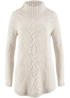 Пуловер-пончо с длинным рукавом (кремовый меланж) Bonprix